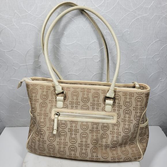 Vintage Etienne Aigner Monogram Logo Tote Shoulder Bag Large Office Pockets - Picture 9 of 16
